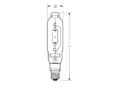 Dimensional drawing Radium HRI T 1000W D 230E40 Metal halide lamp 1000W E40 76x345mm