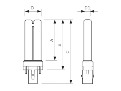Dimensional drawing Philips Licht TUV PL S 7W 2P UV lamp 7W 42   50V G23