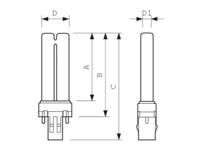 Dimensional drawing Philips Licht TUV PL S 13W 2P UV lamp 13W 50   62V G23
