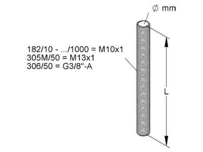 Dimensional drawing Kleinhuis 182 40 Threaded pipe M10x40mm
