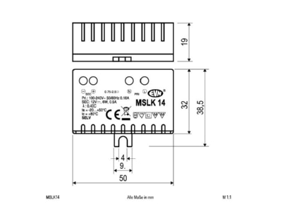 Mazeichnung EVN MSLK 14 LED Netzgeraet 12V 0 1 4 2W