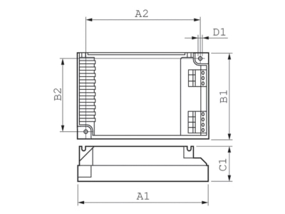 Dimensional drawing Philips Licht HF P 2 22 42 PLT C L Electronic ballast 2x22   42W