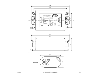 Dimensional drawing EVN FLD 1296 Controller for luminaires