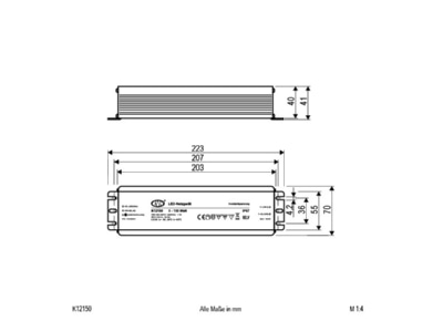 Dimensional drawing EVN K12 150 LED driver
