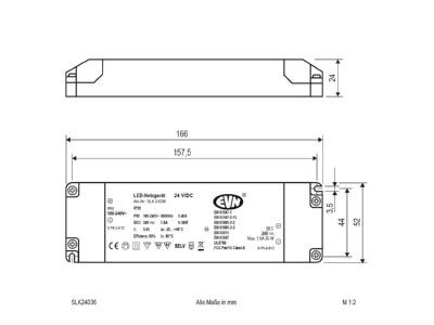 Mazeichnung EVN SLK 240 36 LED Netzgeraet 24VDC 1 36 Watt