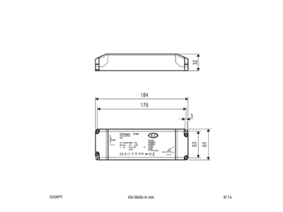 Dimensional drawing EVN SLK 240 75 LED driver