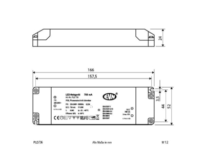 Dimensional drawing EVN PLD 736 LED driver