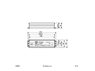 Mazeichnung EVN K 24036 LED Netzgeraet 24VDC 0 36W IP67