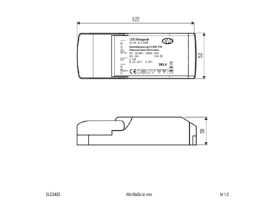 Mazeichnung EVN SLD2425 Netzgeraet 24V DC 0 1 25W IP20