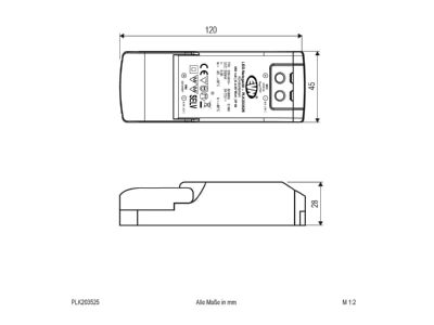 Dimensional drawing EVN PLK203525 LED driver