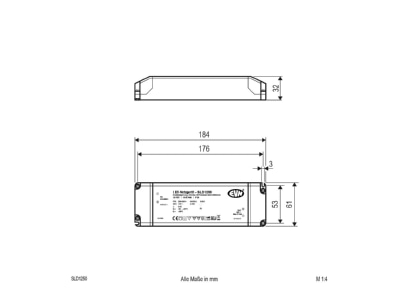 Ma�zeichnung EVN SLD1250 LED Netzgeraet 12V DC 15 50W IP20