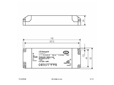 Mazeichnung EVN PLK203540 LED Netzgeraet 350mA 14 40W