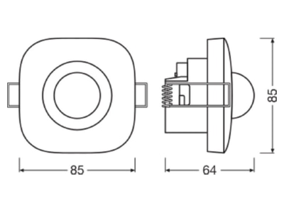 Dimensional drawing Ledvance VIVARES ZB O SENS Presence sensor for lighting control
