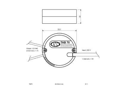 Dimensional drawing EVN TAB 70 Transformer LV lamp 20   70W 230V 12V