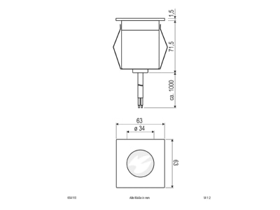 Mazeichnung EVN 654 110 LED Bodeneinbauleuchte eds 230V 2W 6000K