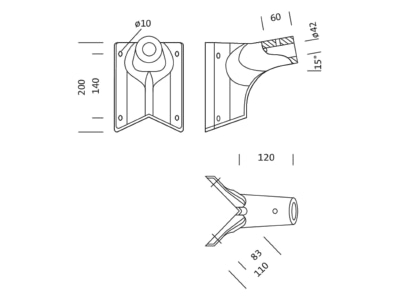 Dimensional drawing Siteco 5NY51011 Supporting bracket for luminaires