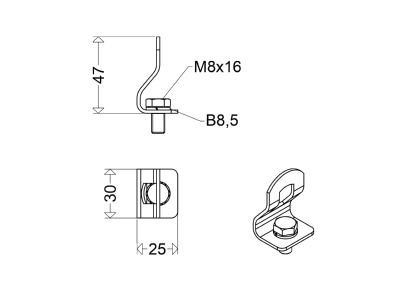 Dimensional drawing Schuch H8V P  VE2  Mounting kit for luminaires H8V P  quantity  2 