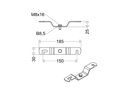 Dimensional drawing Schuch 15 A P  VE2  Mounting kit for luminaires 15 A P  quantity  2 