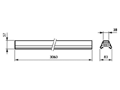 Dimensional drawing 1 Philips Licht 4MX056 582 7x2 5 WH Support profile light line system 3060mm

