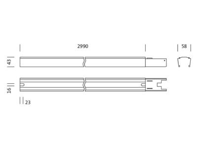 Dimensional drawing Siteco 5TR102A0Q Support profile light line system 2990mm