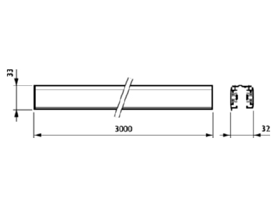 Dimensional drawing Philips Licht RCS750 3C L3000 ALU Light track 3000mm aluminium