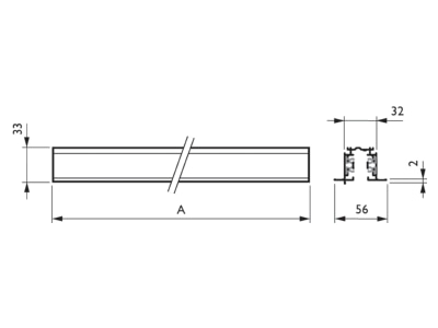 Dimensional drawing 2 Philips Licht RBS750  06541900 Light track 4000mm aluminium   3 phase busbar RBS750 5C6 L4000 ALU  RBS750 06541900