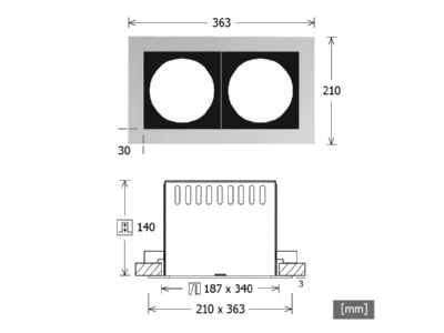 Dimensional drawing LTS SCER 2 2140 ws Installation housing for luminaires