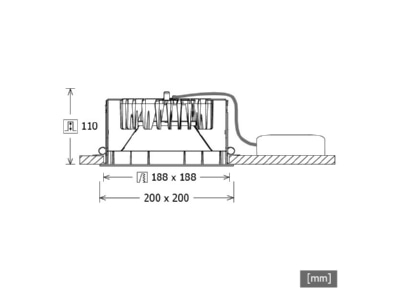 Ma�zeichnung LTS FLIQ 400 2040 01 ws LED Einbaudownlight 24W 4000K ET140