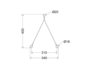 Dimensional drawing Schuch 3301 3302 Y P  VE2  Suspension cable for luminaires 3301 3302 Y P  quantity  2 