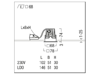 Dimensional drawing Zumtobel PANOS EVO  60815076 Downlight spot floodlight PANOS EVO 60815076
