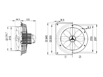 Dimensional drawing 2 Maico EZQ 20 2 B two way industrial fan 200mm