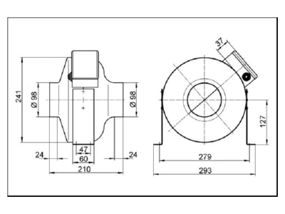 Dimensional drawing Maico ERR 10 1 S Conduit mounted ventilator 250m  h 51W