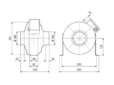 Dimensional drawing Maico ERR 16 1 Conduit mounted ventilator 350m  h 29W