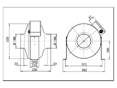 Mazeichnung Maico ERR 20 1 Radial Rohrventilator 115W 900cbm h IPX4