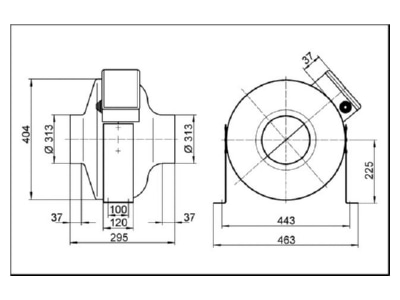 Dimensional drawing Maico ERR 31 1 Duct fan 1370m  h