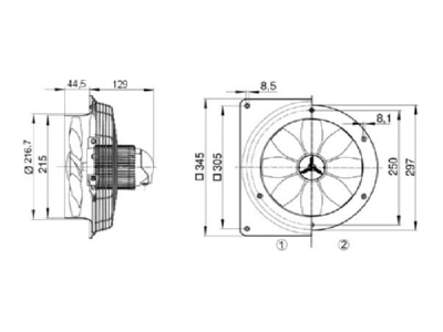 Dimensional drawing 1 Maico EZQ 20 4 E deaeration industrial fan 200mm
