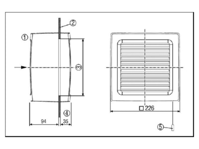 Dimensional drawing Maico EVN 15 Window ventilator 240m  h 150mm