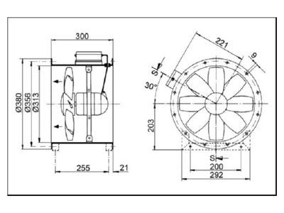 Dimensional drawing Maico DZR 30 2 B E Ex e Ex proof ventilator 3410m  h 240W