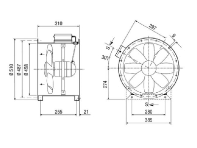 Dimensional drawing Maico DZR 45 4 B E Ex e Ex proof ventilator