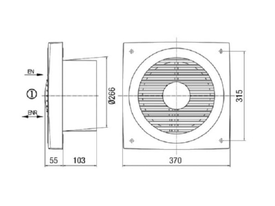 Dimensional drawing Maico EN 25 deaeration industrial fan 250mm