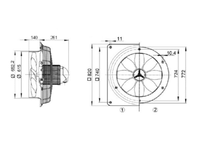 Dimensional drawing Maico DZQ 60 4 B two way industrial fan 600mm