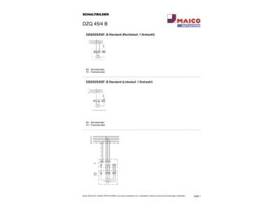Circuit diagram Maico DZQ 45 4 B two way industrial fan 450mm
