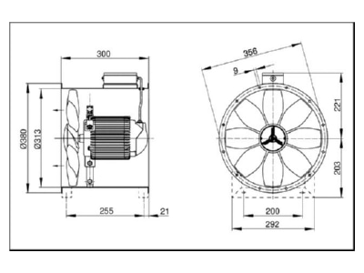 Mazeichnung Maico DZR 30 6 B Axial Rohrventilator Drehstrom DN 300 