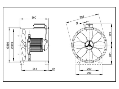 Dimensional drawing Maico DZR 30 2 B Conduit mounted ventilator 3670m  h 360W