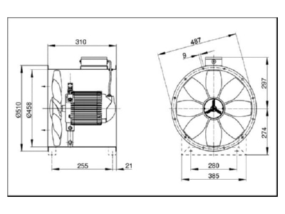 Ma�zeichnung Maico DZR 45 4 B Axial Rohrventilator Drehstrom DN 450
