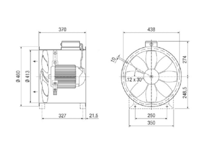 Ma�zeichnung Maico DZR 40 84 B Axial Rohrventilator Drehstrom DN 400 