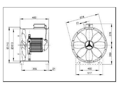 Mazeichnung Maico DZR 60 84 B Axial Rohrventilator Drehstrom DN 600