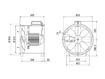 Ma�zeichnung Maico DZR 56 6 B Axial Rohrventilator Drehstrom DN 560 