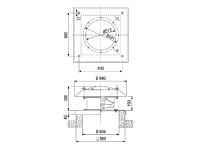 Ma�zeichnung Maico DZD 50 4 B Axial Dachventilator Drehstrom DN 500