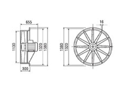 Dimensional drawing Maico DAS 112 6 deaeration industrial fan 1125mm